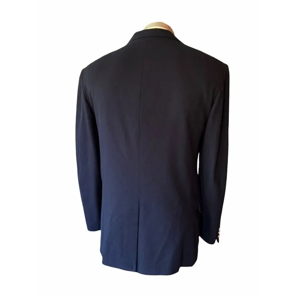 Banana Republic Mens Navy Blue Wool Blazer Jacket 38R Brass Buttons Preppy Suit